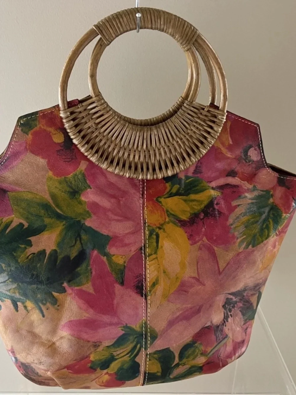 Patricia Nash Wood Handle Tote Floral Print, Handbag Purse